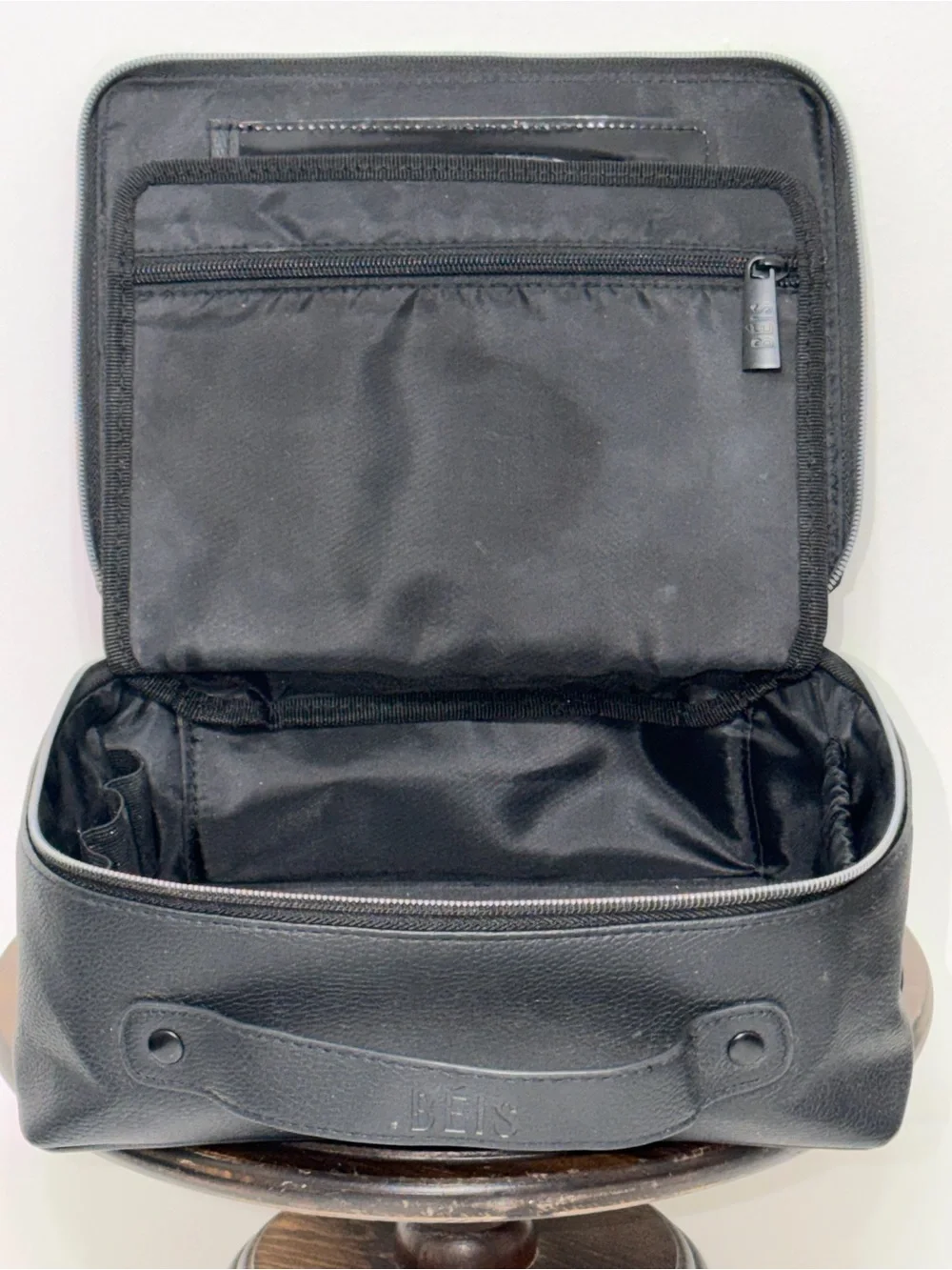 BÉIS The Cosmetic Case Black Pebbled Faux Leather Travel Makeup Bag Organizer
